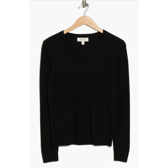 NWTs Nordstrom V-Neck 100% Cashmere Sweater in Black Size XL